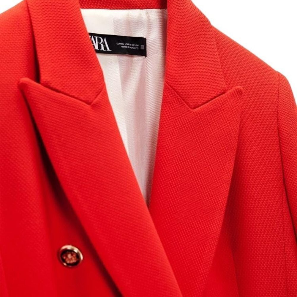 ZARA DOUBLE BREASTED PIQUÉ BLAZER RED SIZE S | 3169/711/600 - Picture 5 of 8